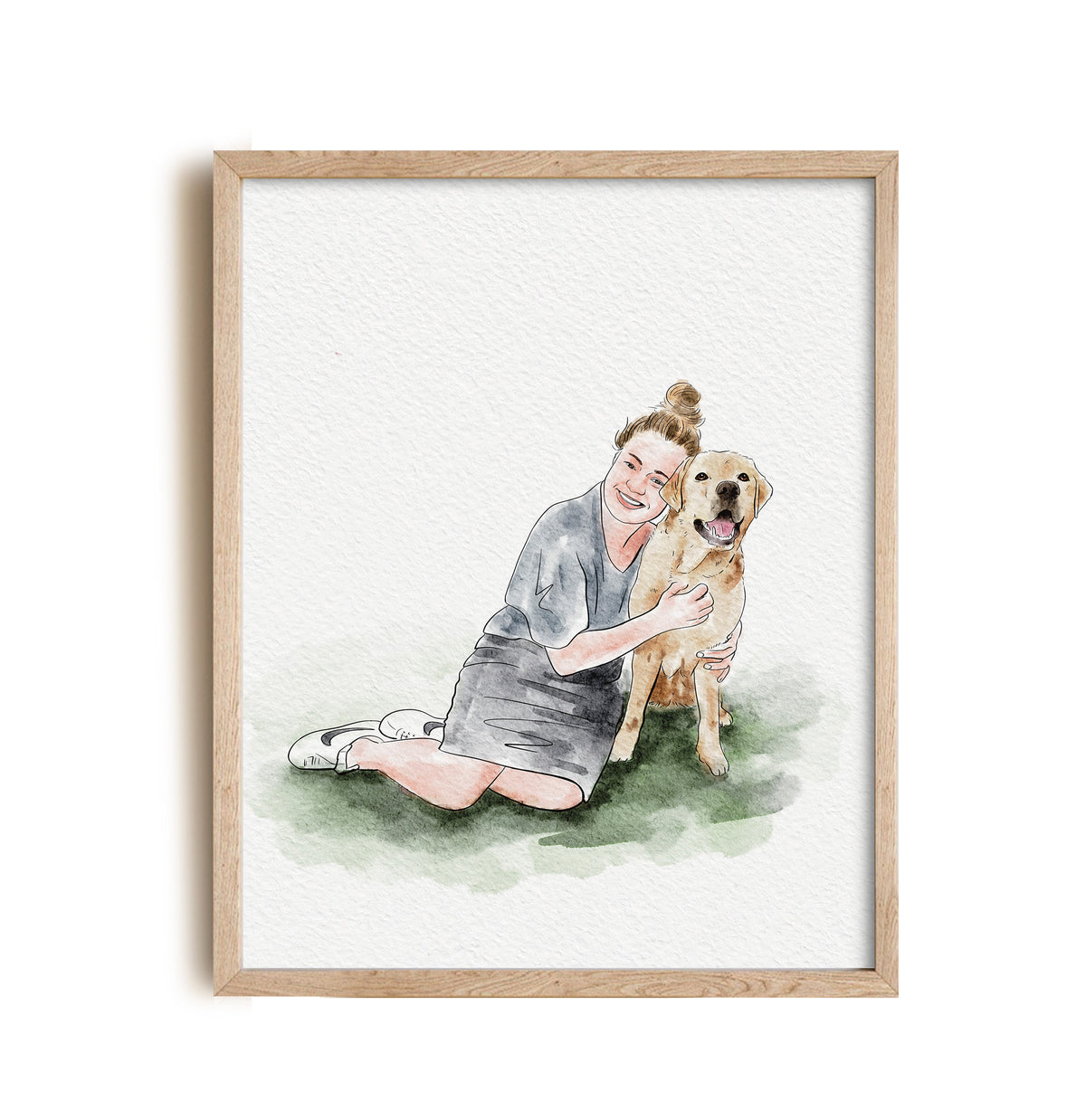 people and the pet watercolor painting
