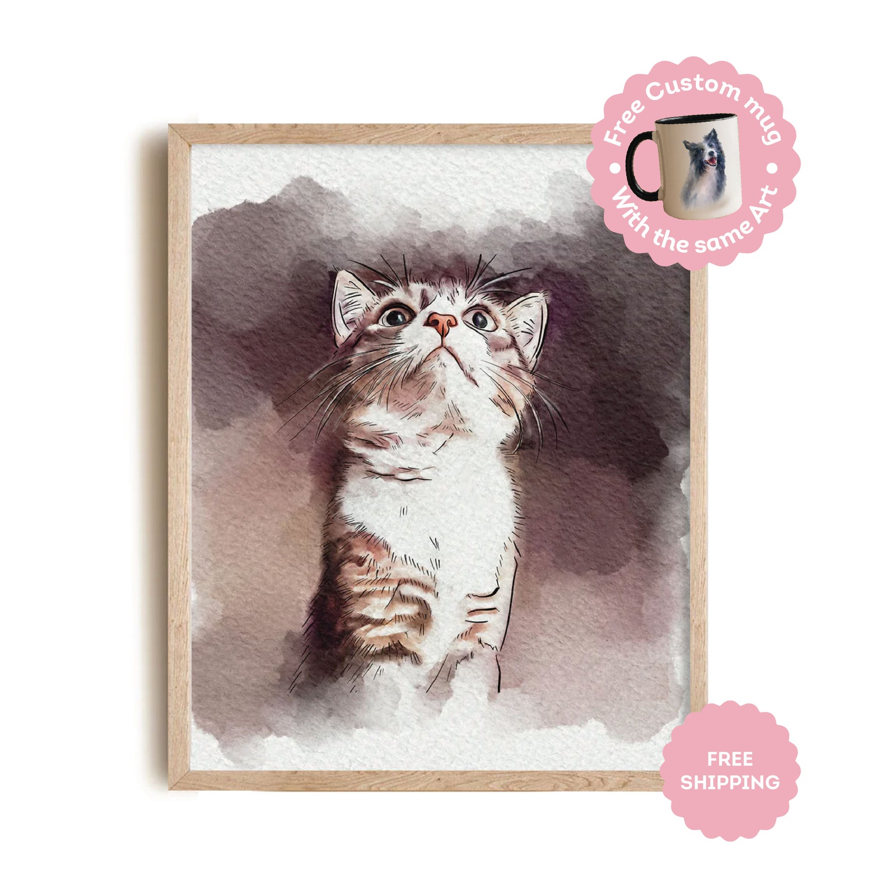 Watercolor Cat Painting, Pet portrait painting from photo - My Happy World